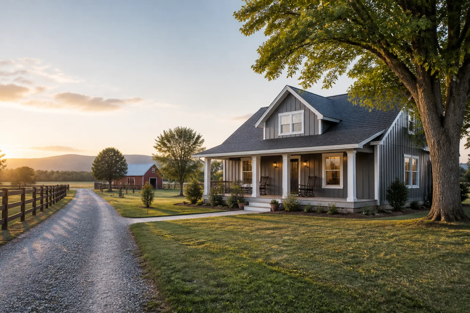 Well-kept rural home with open landscape.