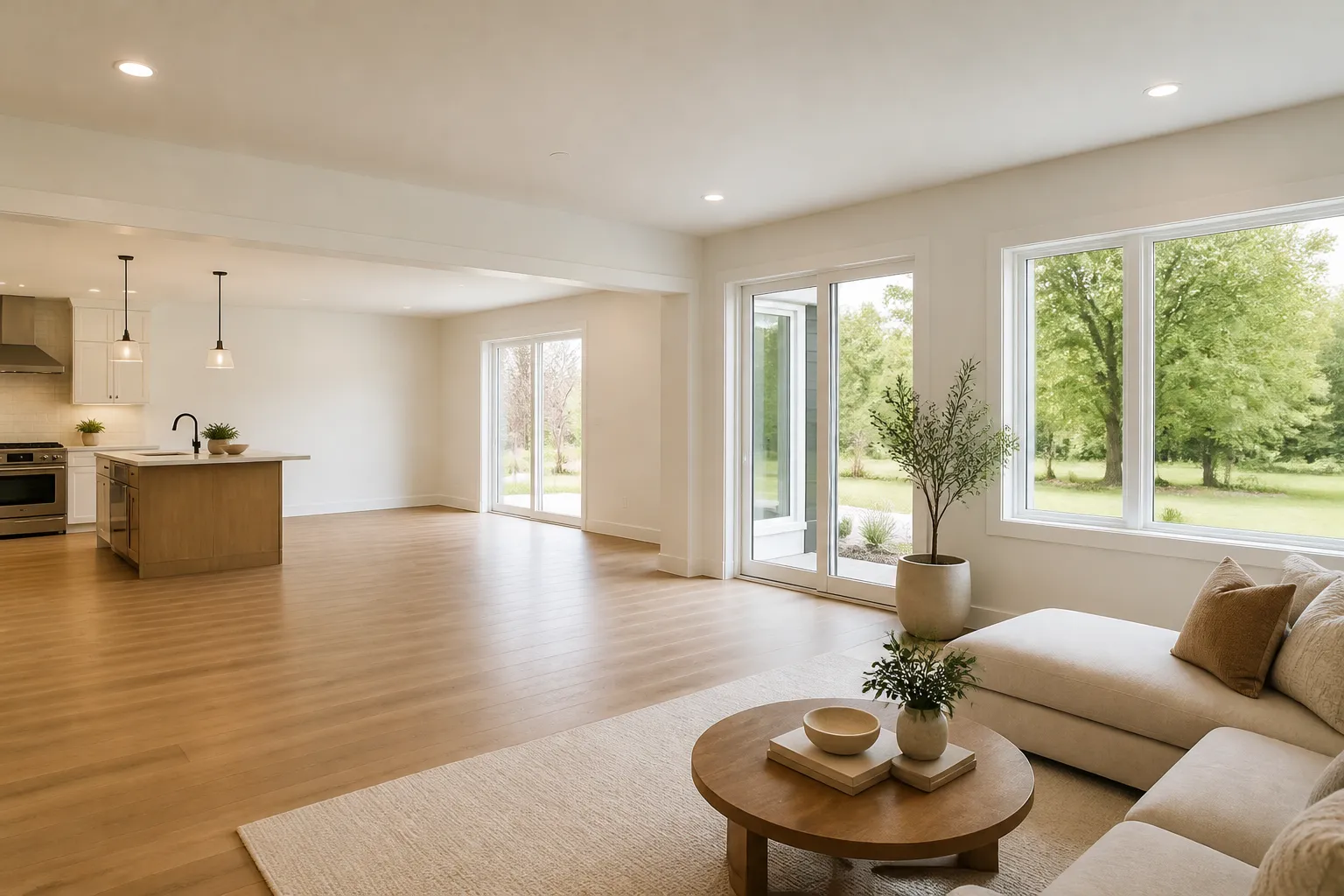 Bright finished home addition with open space and natural light.