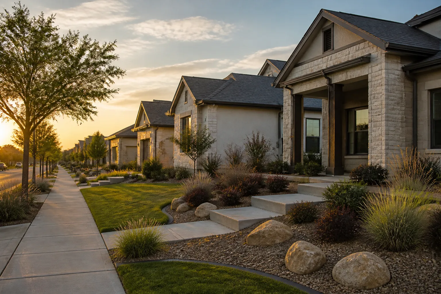 Modern homes in warm West Texas light.